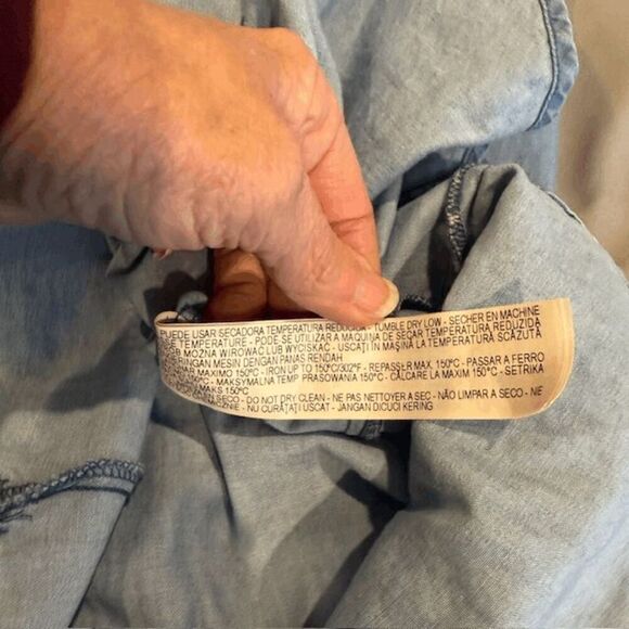 ZARA Chambray Blue Shirt Dress Collared Open Back Button Front Cold Shoulder XS - Picture 6 of 11